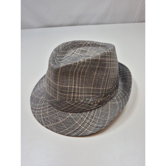 Stetson Fedora Hat Fitted Men's XL Gray Plaid Wool Linen Tweed Lined